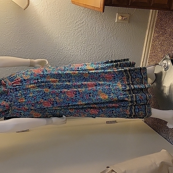 Zesica 1990s Turquoise Surplice Floral Wrap Maxi Prairie Dress - Picture 11 of 13